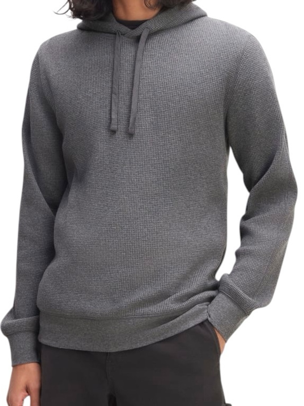 Everlane Men’s Gray Waffleknit 100% Organic Cotton Hoodie Sweatshirt- Large